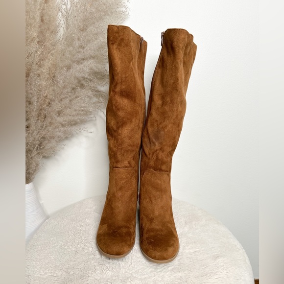 NWOT Brown Suede Knee High Heeled Boots | Size 8 - Picture 2 of 5